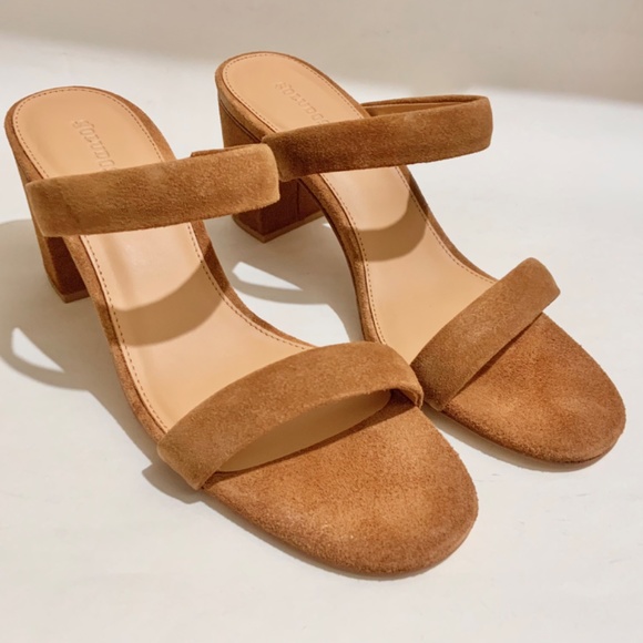 Soludos Ines Walnut Tan Suede Leather Heels Slip On Block Heel Strap Sandals 9.5 - Picture 12 of 16